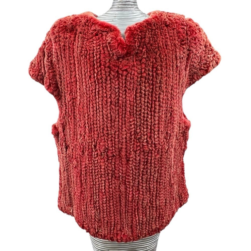 Red Dyed Knitted Rex Rabbit Genuine Fur Sweater Short Sleeve Cozy Luxury